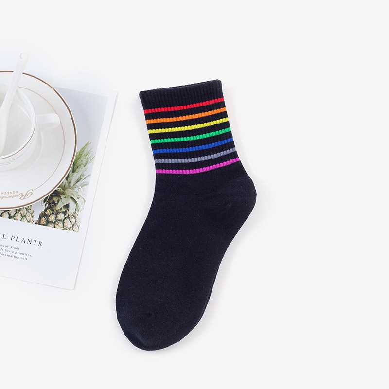 Ms. Fashion Striped Rainbow Socks In Tube Socks Comfortable, Breathable Cotton Socks Fashion Wild Candy
